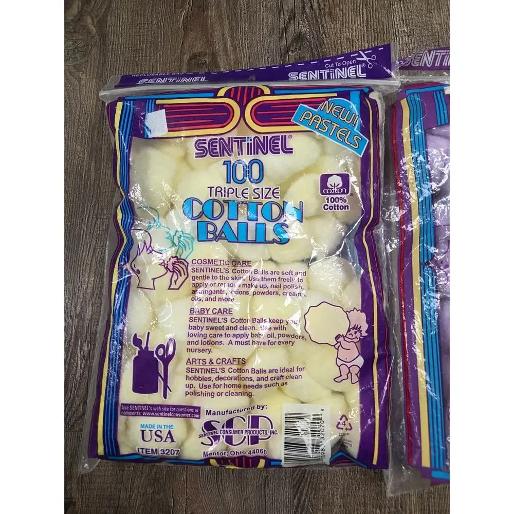 Sentinel Pastel Cotton Balls Triple Size Vintage Made in USA Purple Yellow